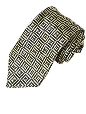 Favourbrook 100% Woven Silk Tie Made in England Black Gold Geometric Necktie